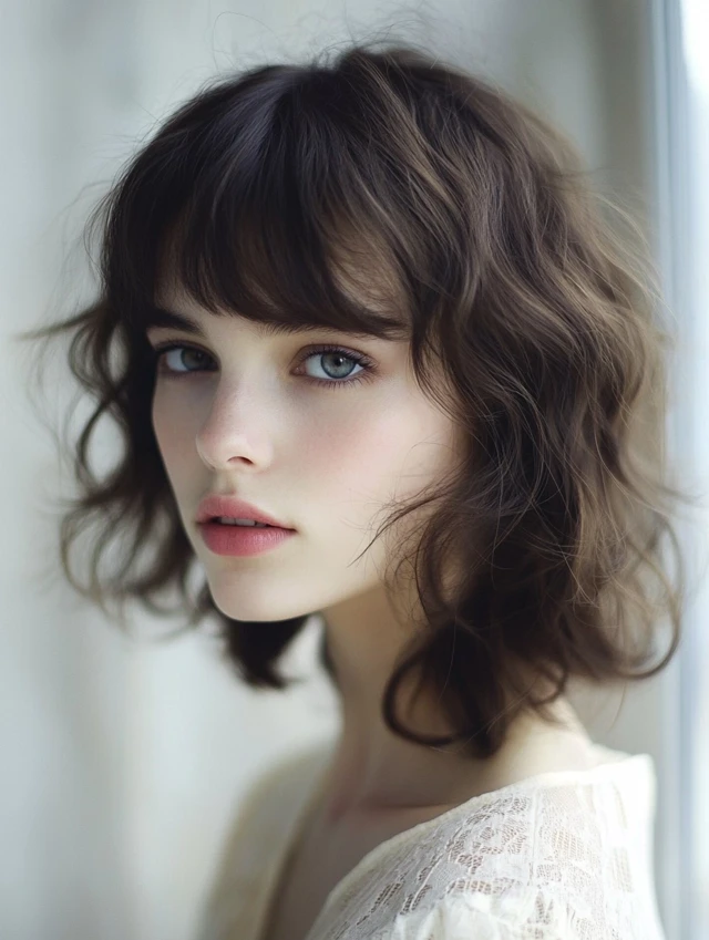 Effortless wavy French bob with bangs