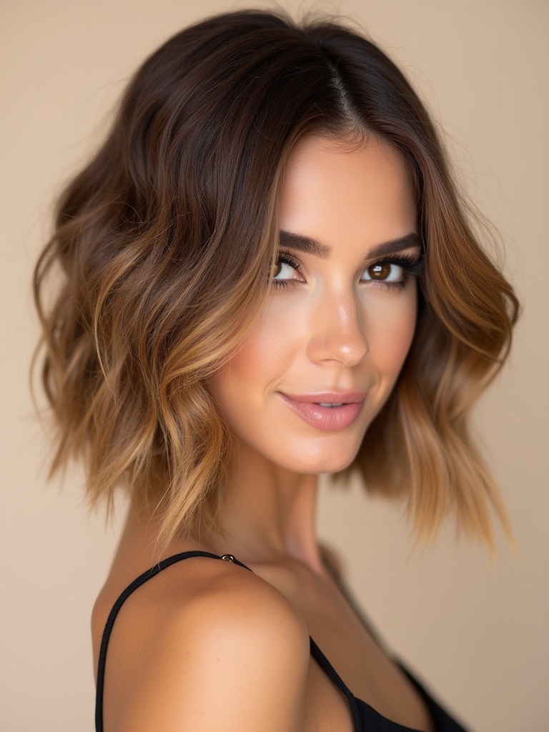 Soft waves with balayage highlights and texture