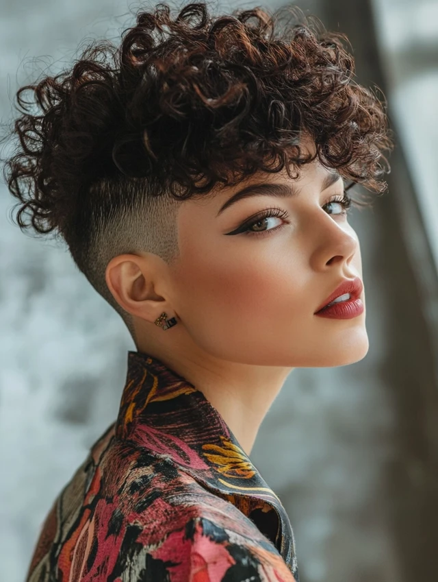 Curly pixie with undercut and volume