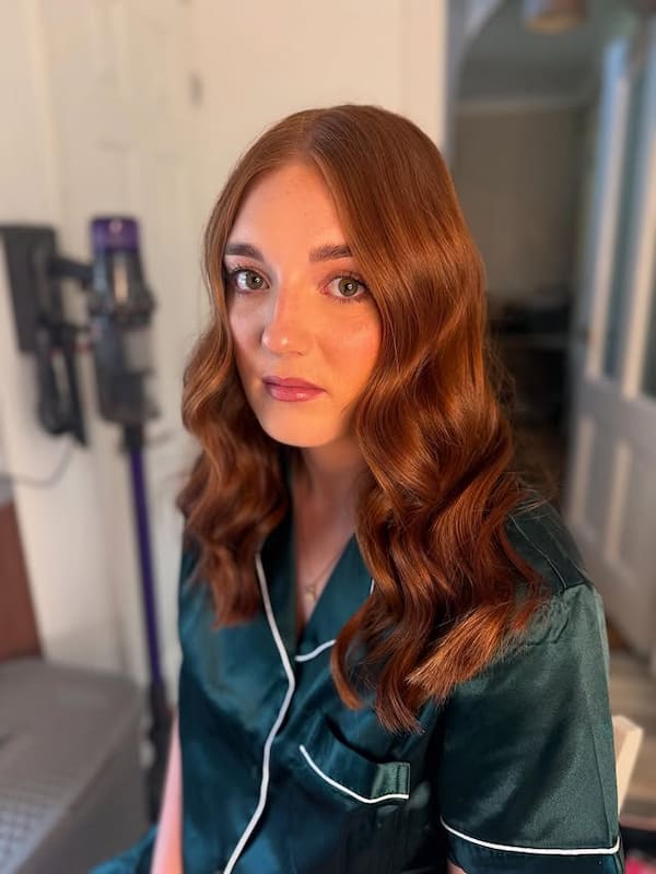 Classic Hollywood waves in rich red hue