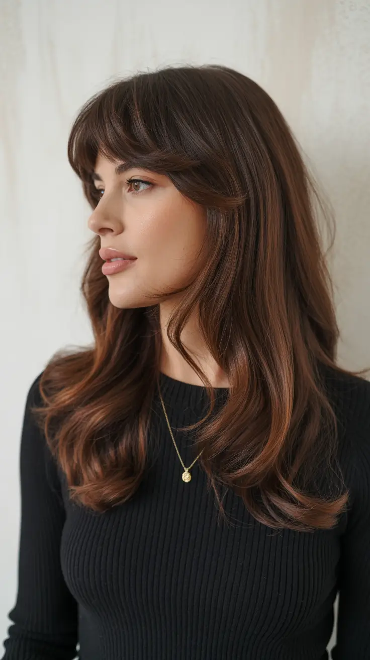 Sophisticated long layers with soft bangs