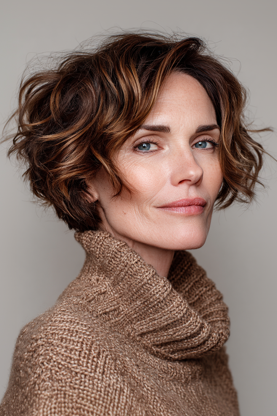 Textured bob with tousled waves and volume