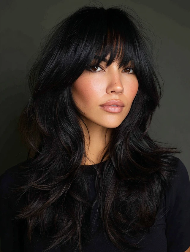 Edgy layers with curtain bangs and texture