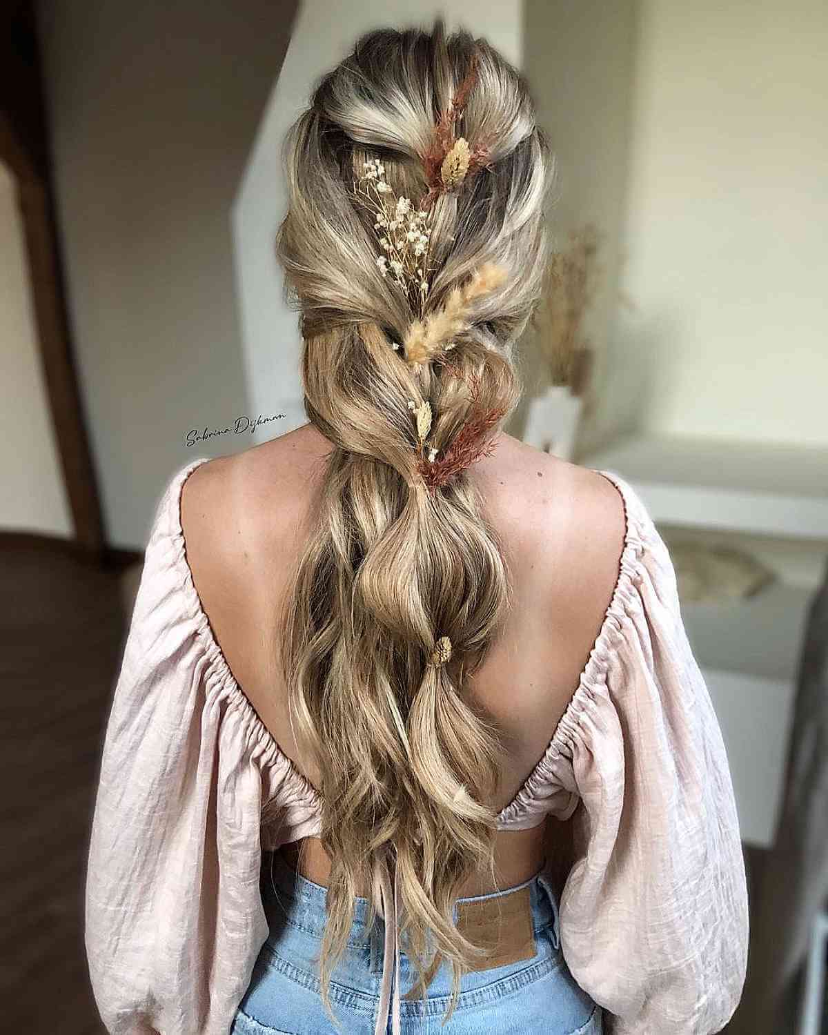 Bohemian braided half-up, festival look, long hair
