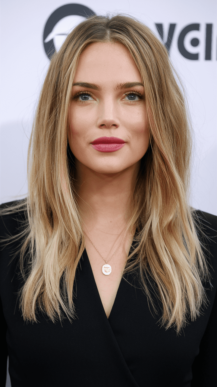 Long layers with natural highlights, casual chic