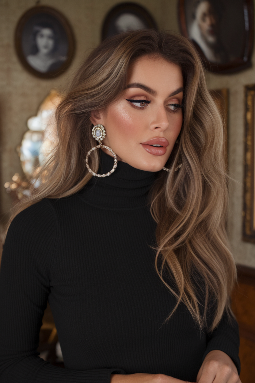 Voluminous waves, soft texture, glam look