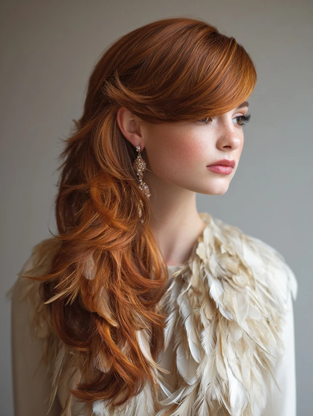 Glamorous red waves, side-swept elegance