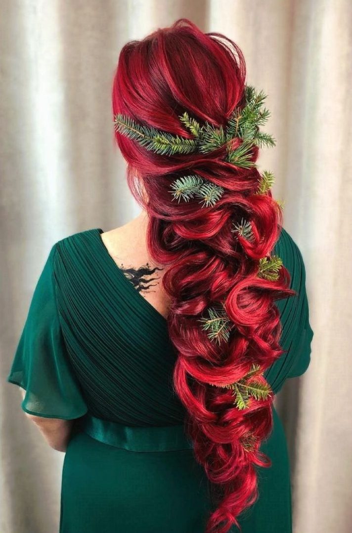 Dramatic red braid, cascading style, bold color