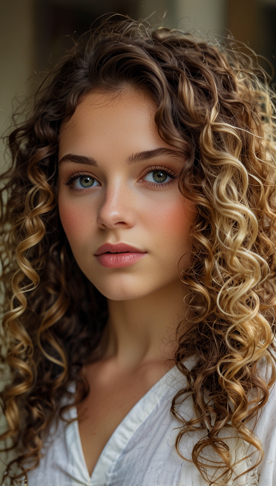 Voluminous curly shag, playful and lively