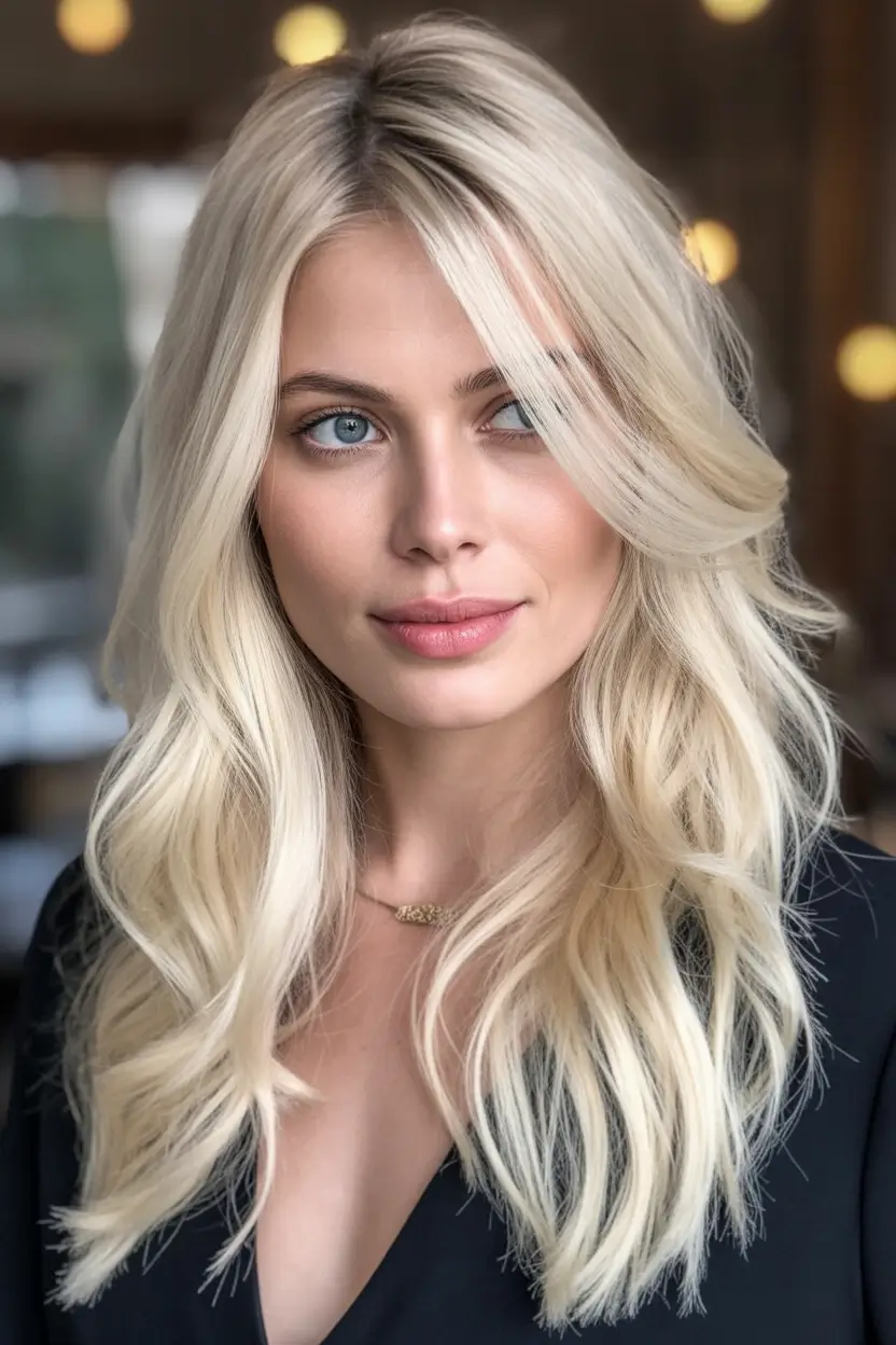 Classic blonde layers medium length hair
