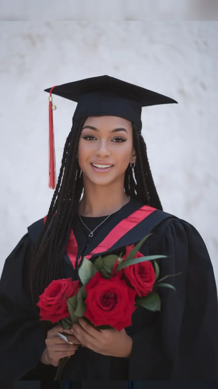 Elegant braided graduation hairstyle with cap