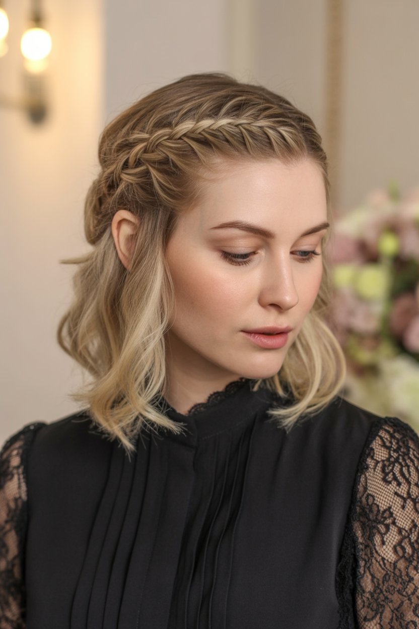 Elegant braided crown with soft waves