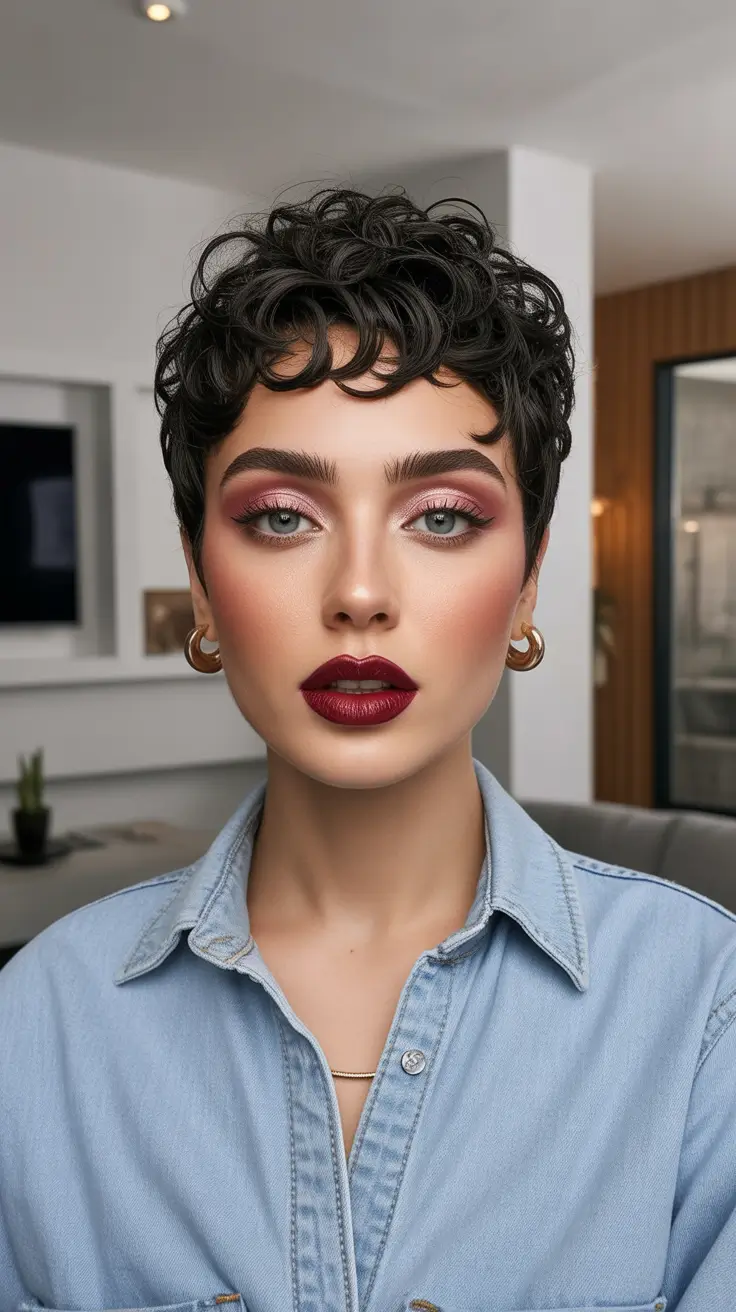 Curly pixie cut with defined curls