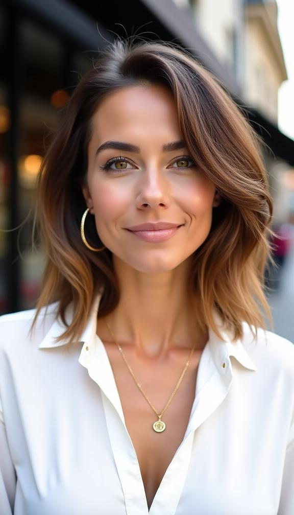Effortless layered bob with natural highlights