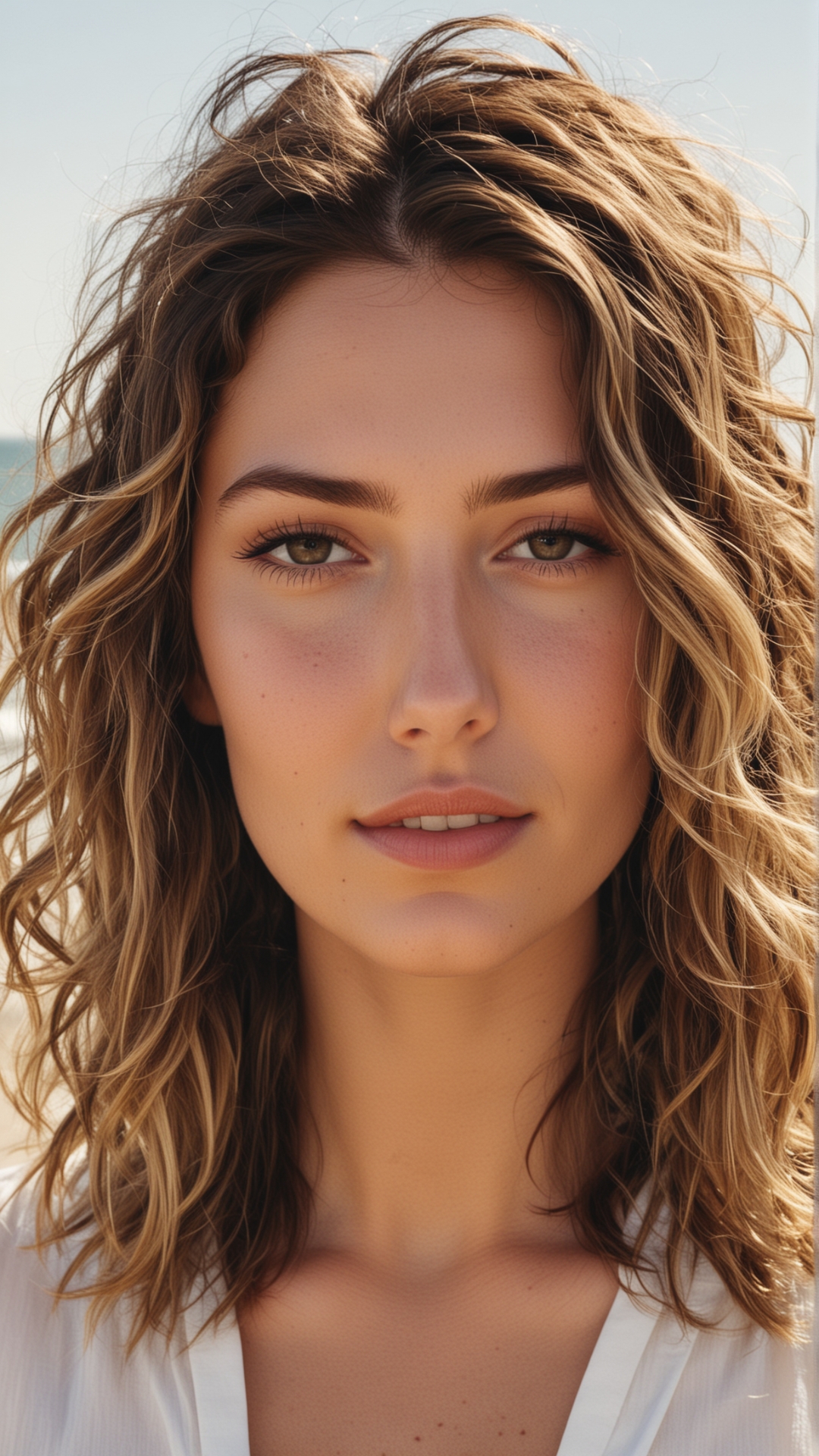 Sunlit beach curls with natural texture