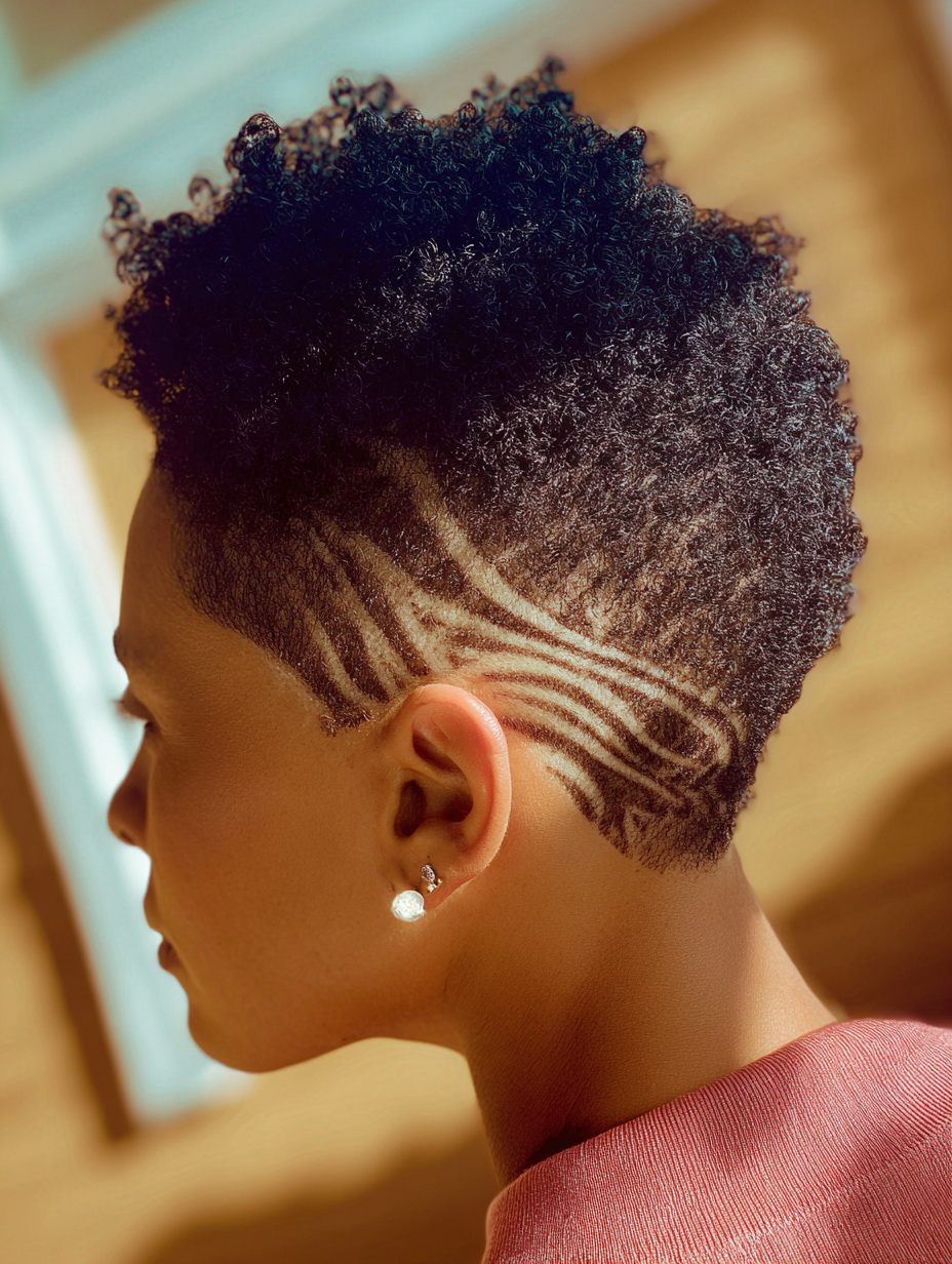 Artistic shaved patterns on short hair