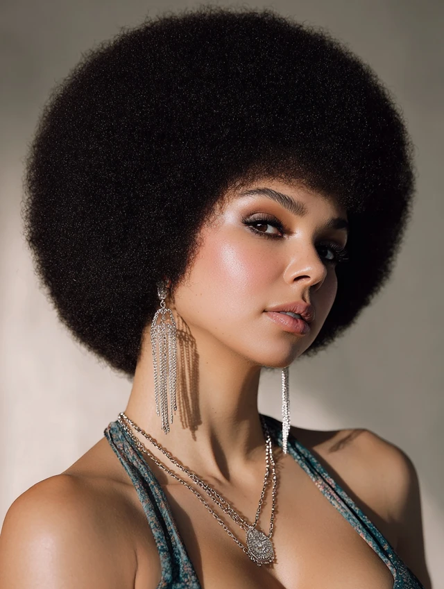 Classic afro style on short hair