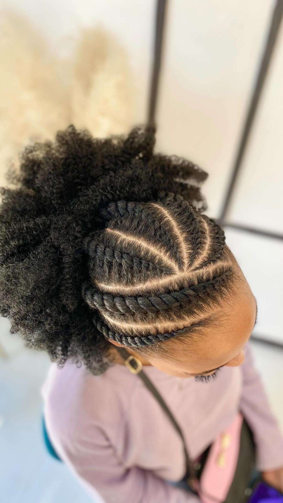 Textured braided updo on short hair