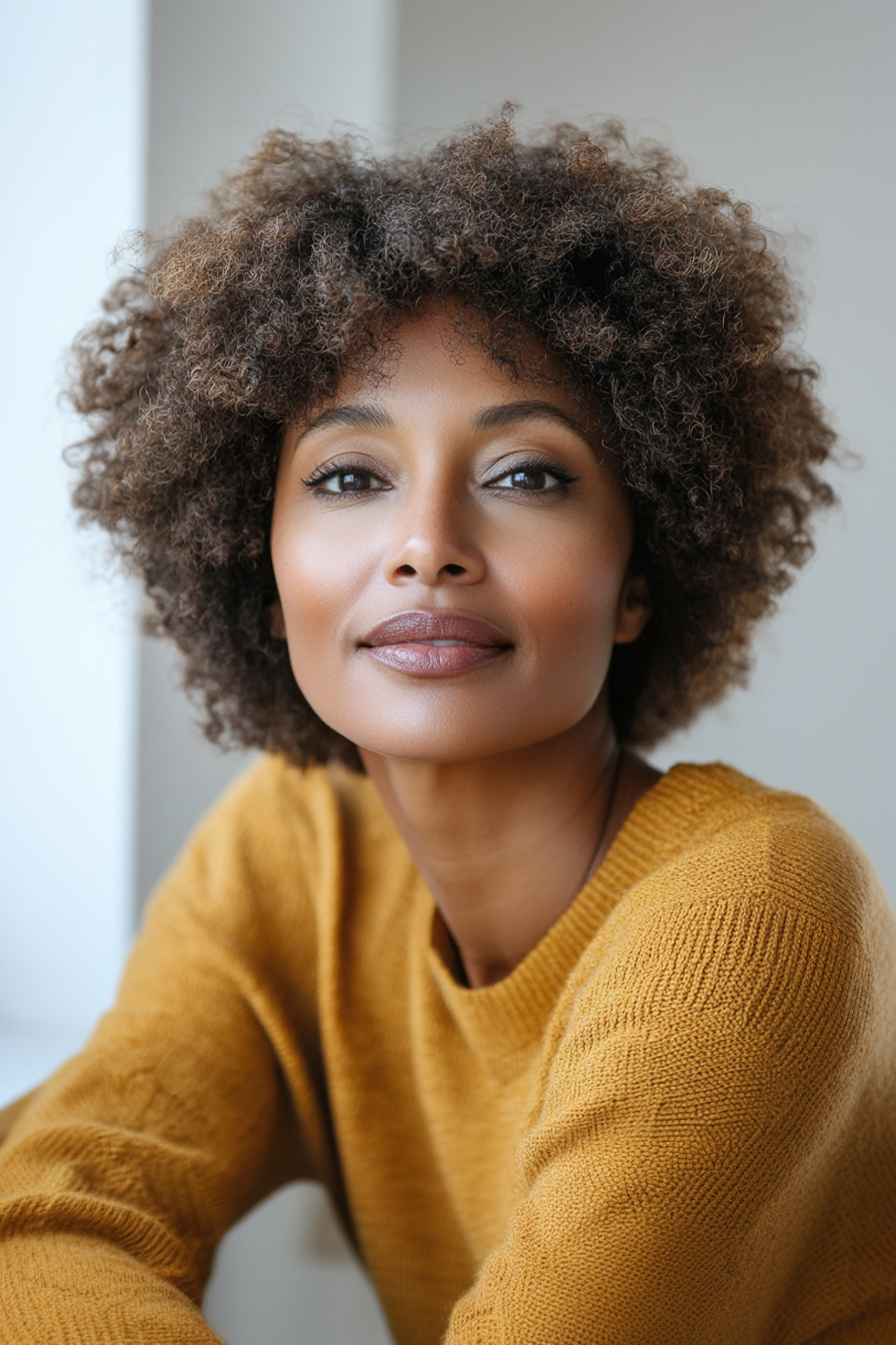 Soft natural afro on short hair