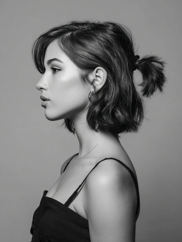 Effortless wavy lob with a soft ponytail