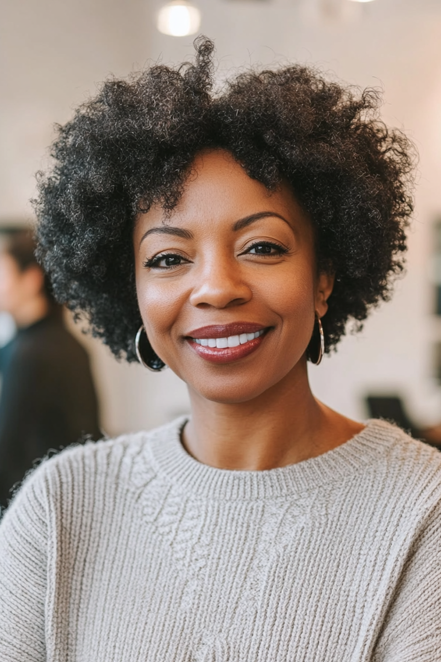 Natural curly afro hairstyle