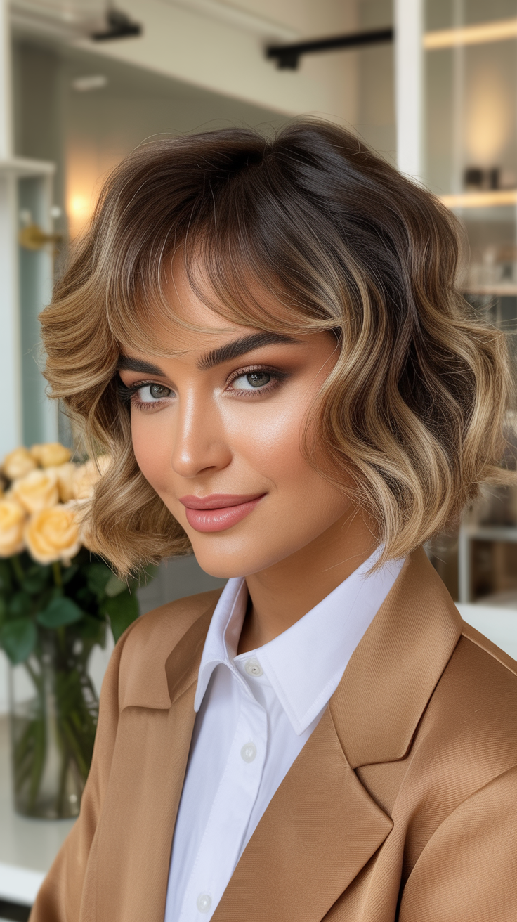 Elegant wavy bob with soft highlights