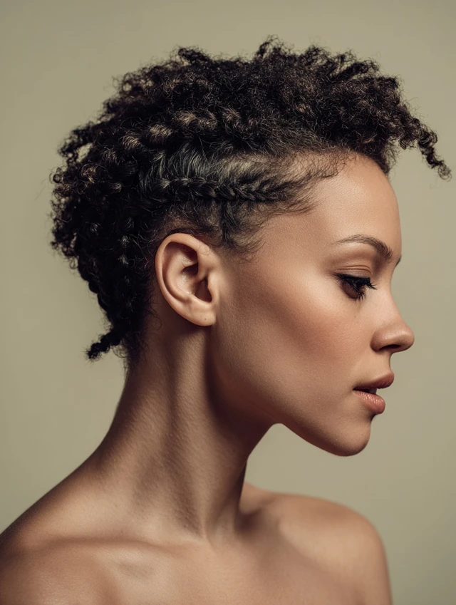 Subtle twisted mohawk with natural curls