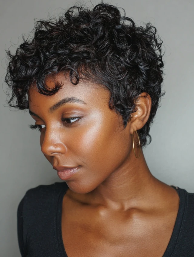 Textured pixie cut with defined curls