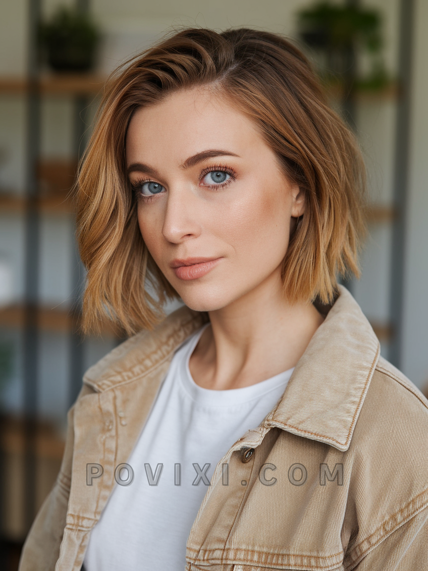 Chic honey bob with sleek finish