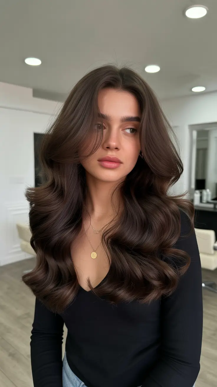 Voluminous honey brown waves with rich texture