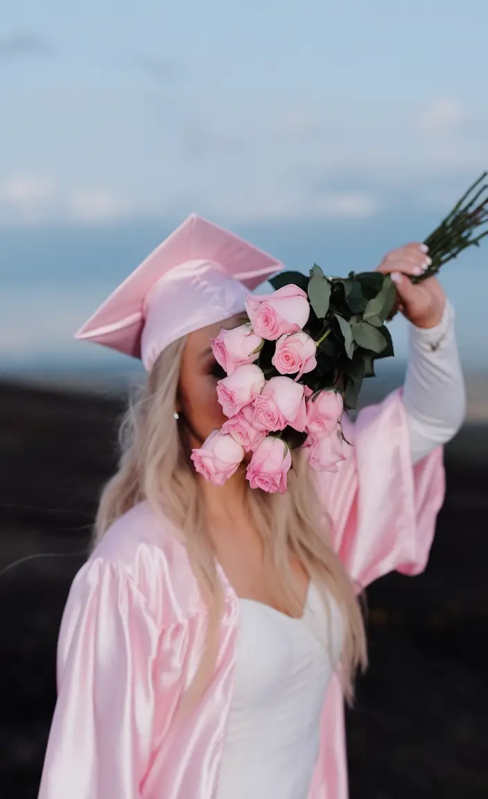 Subtle honey blonde graduation hair with soft waves