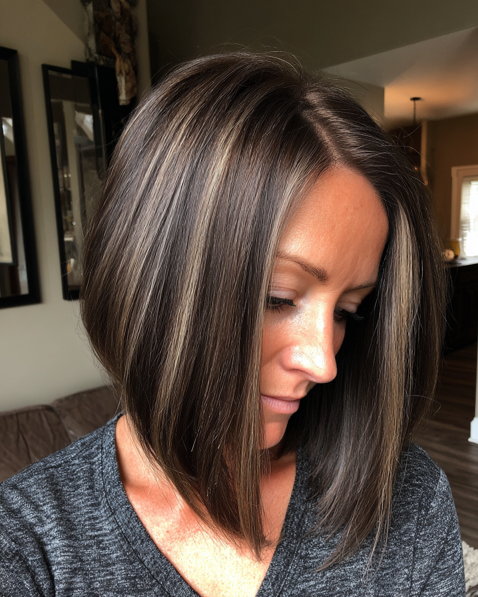 Angled bob with highlights for light brown hair