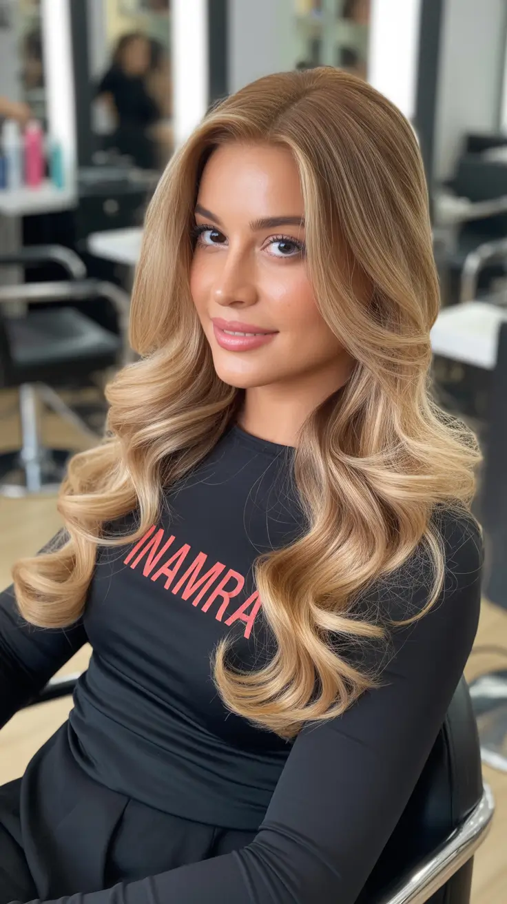 Golden waves with gloss on light brown hair