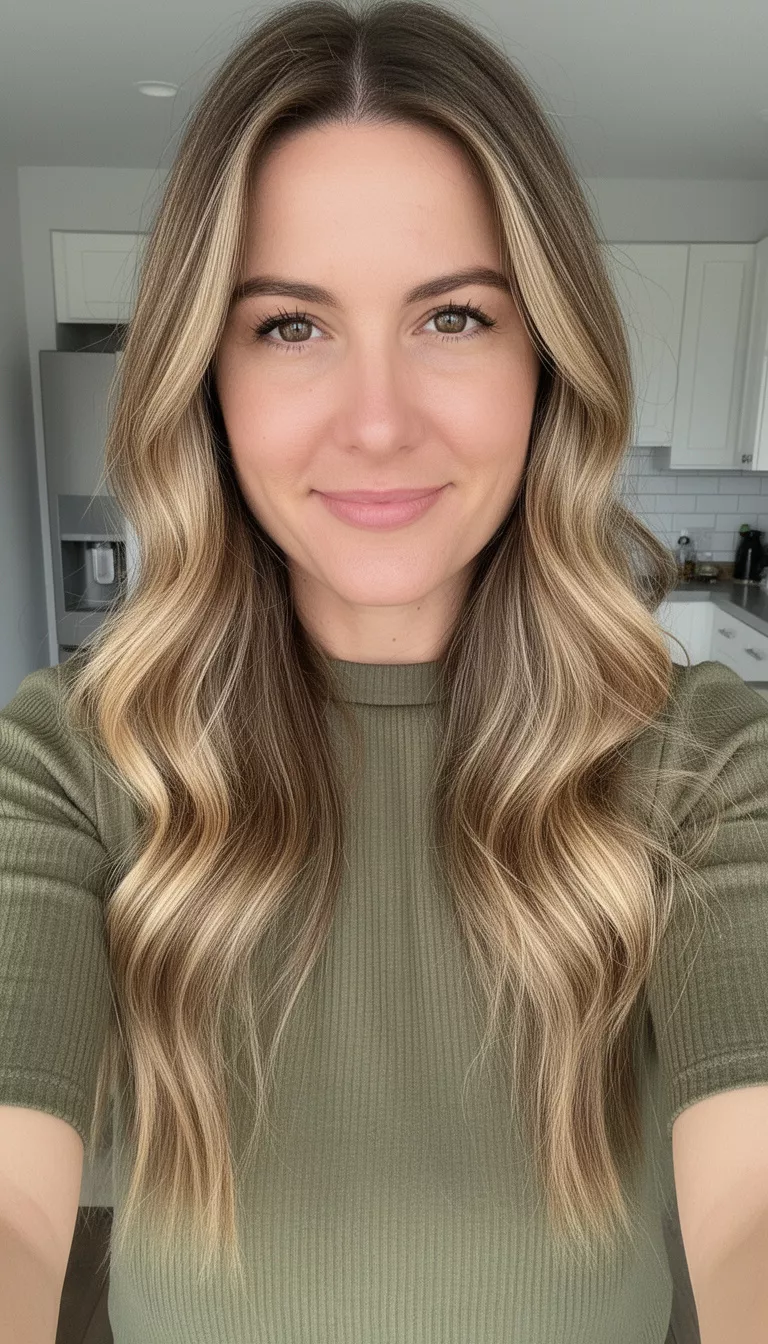 Beachy waves with lived-in blonde on light brown hair