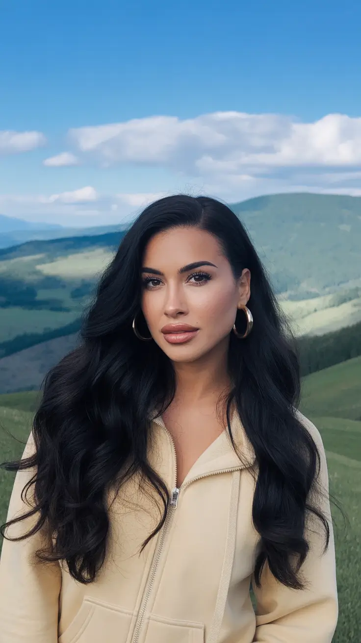 Classic long waves in deep brown light hair