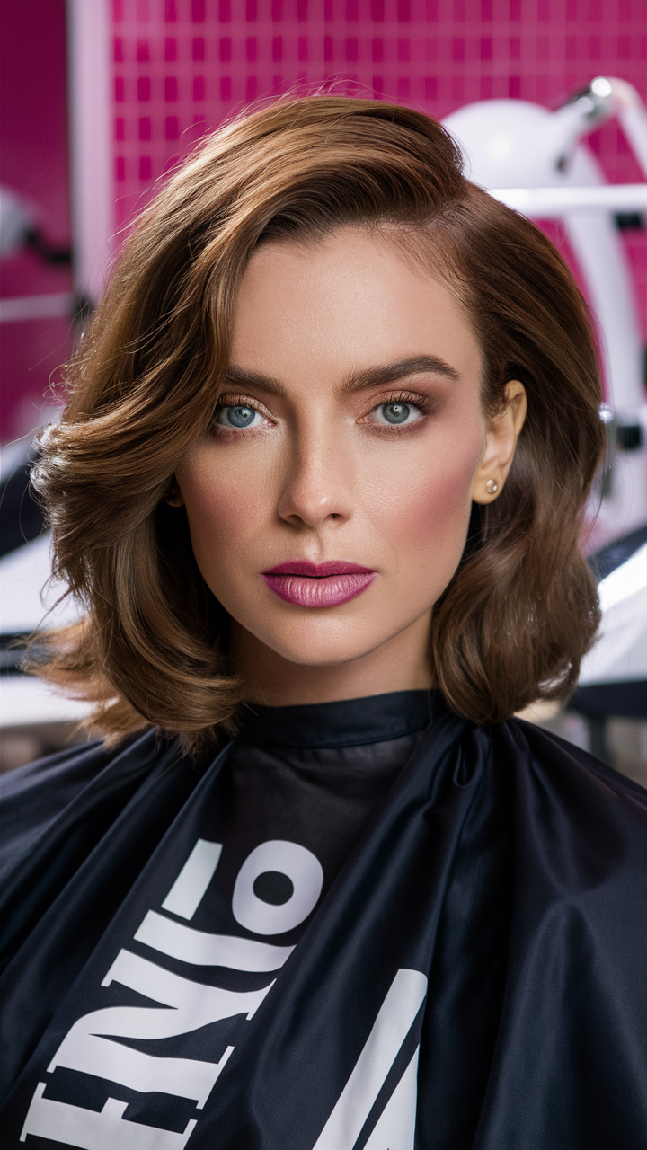 Textured bob with side part for light brown hair