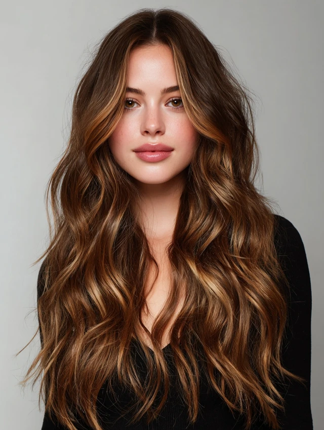 Romantic waves with balayage on light brown hair