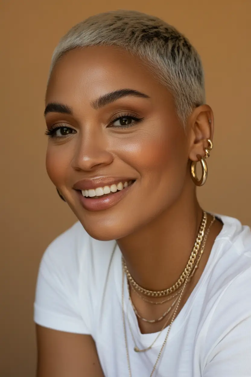 Chic pixie cut with honey tones