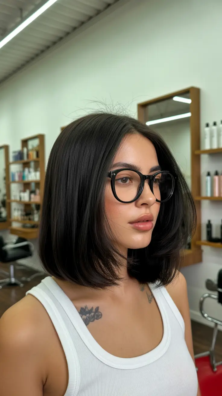 Classic bob with sleek finish on light brown hair