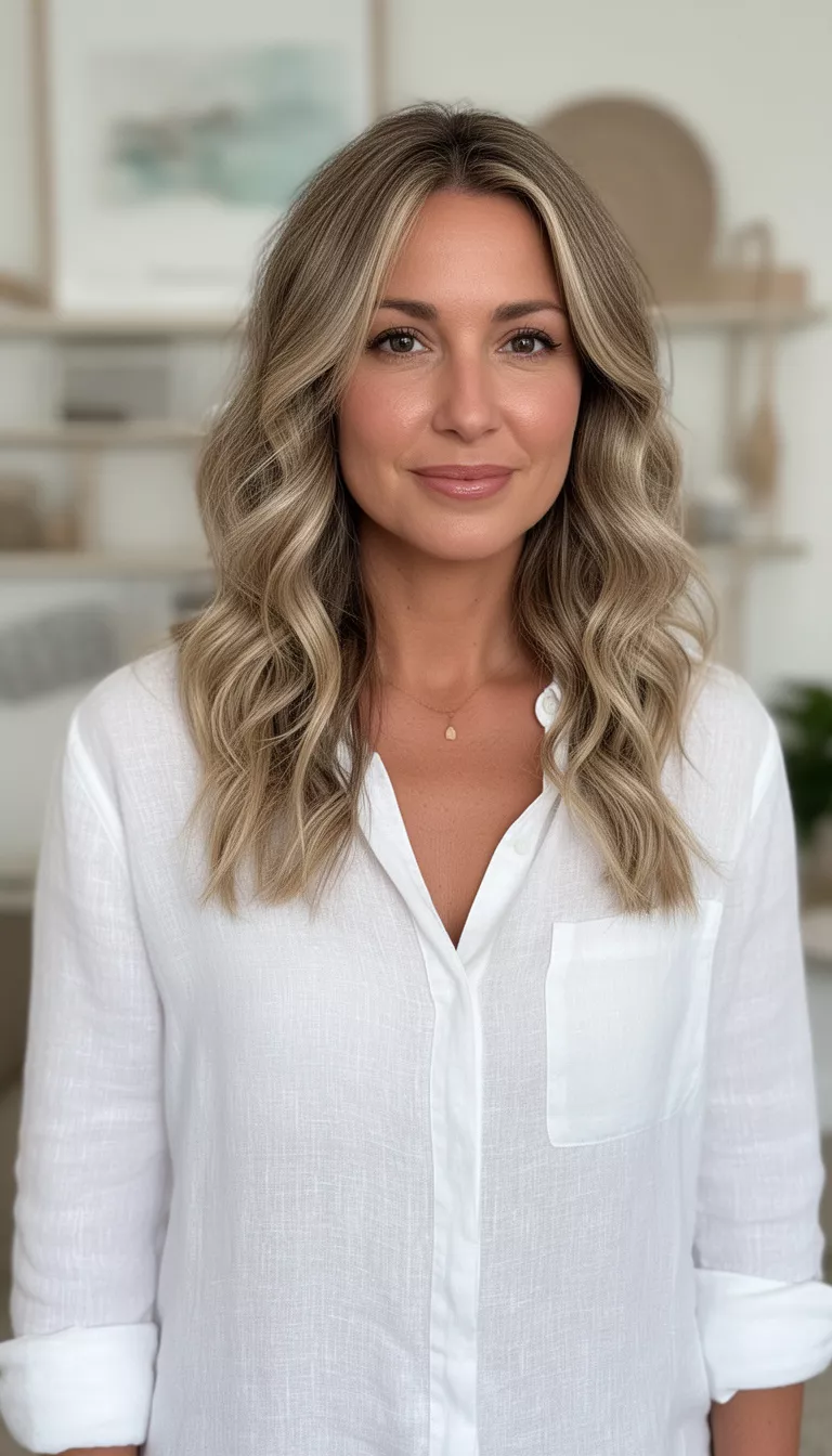 Soft waves with ash blonde balayage