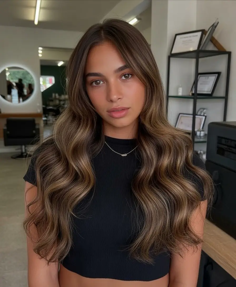 Long waves with subtle lowlights on light brown hair