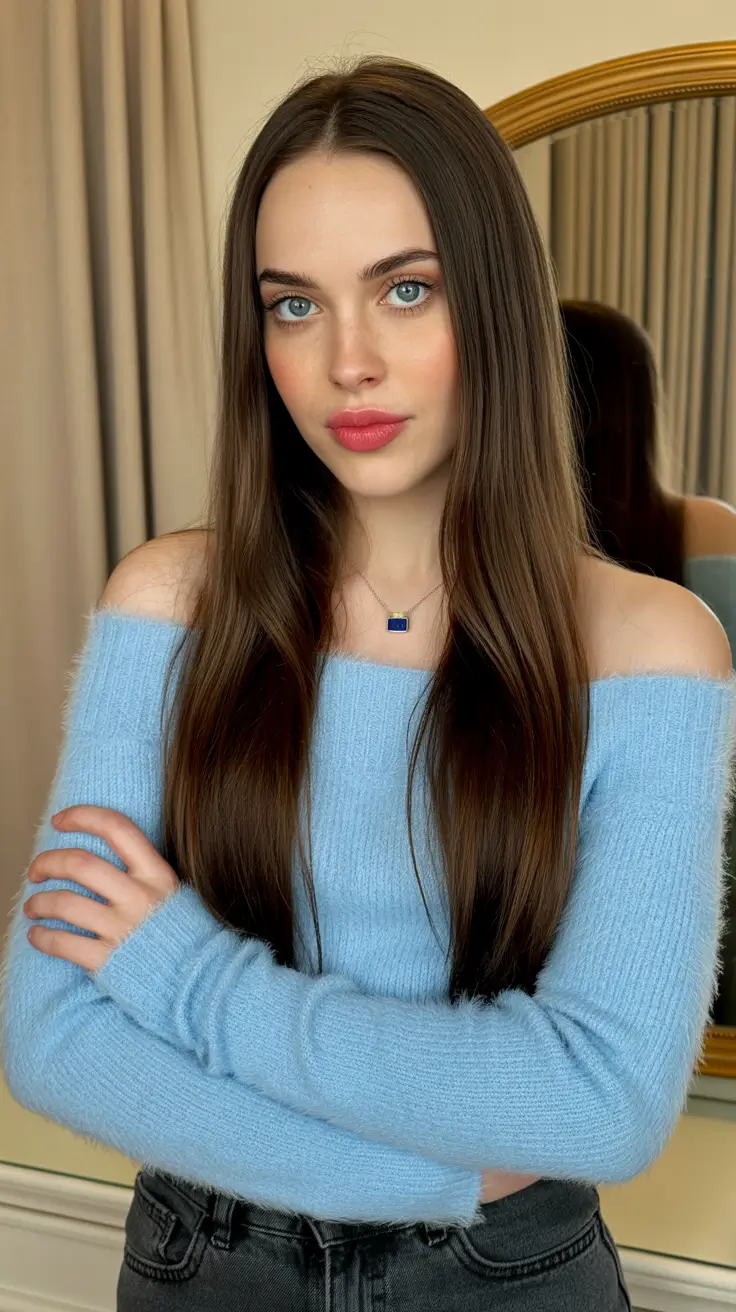 Sleek straight light brown hair with natural shine