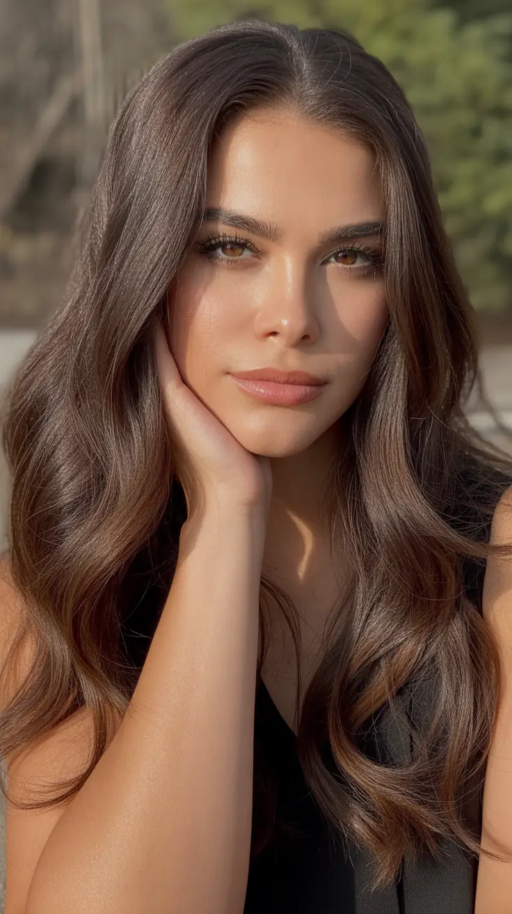Classic long waves with shine on light brown hair
