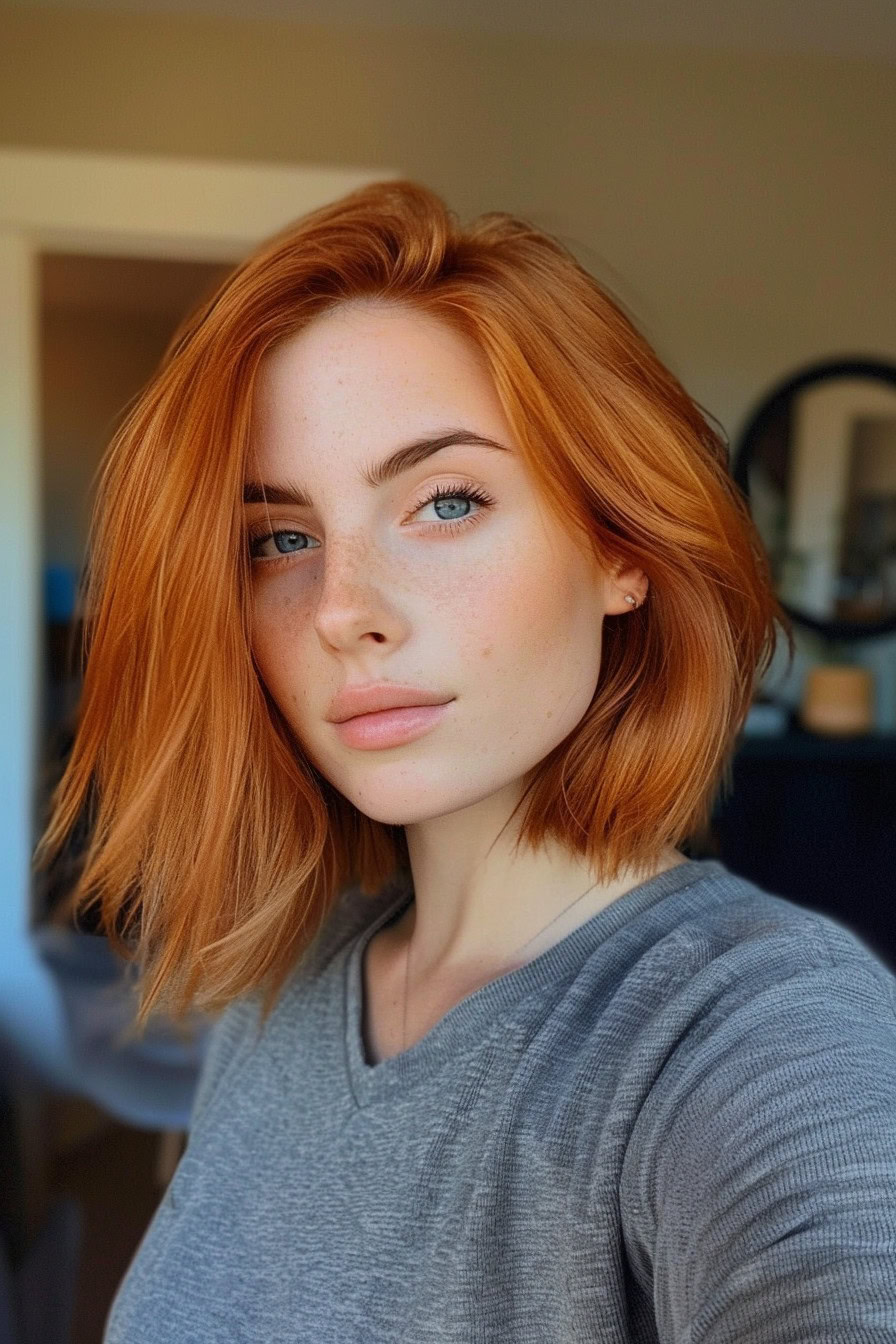 Sleek copper bob hairstyle