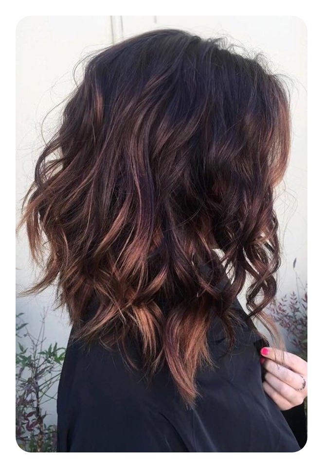 Tousled chocolate lob with layers