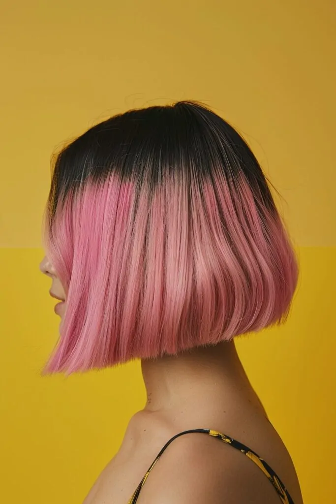 Vibrant pink bob with dark roots
