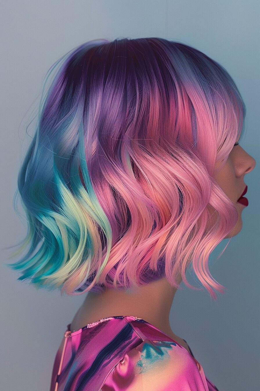 Rainbow pastel bob colorful waves