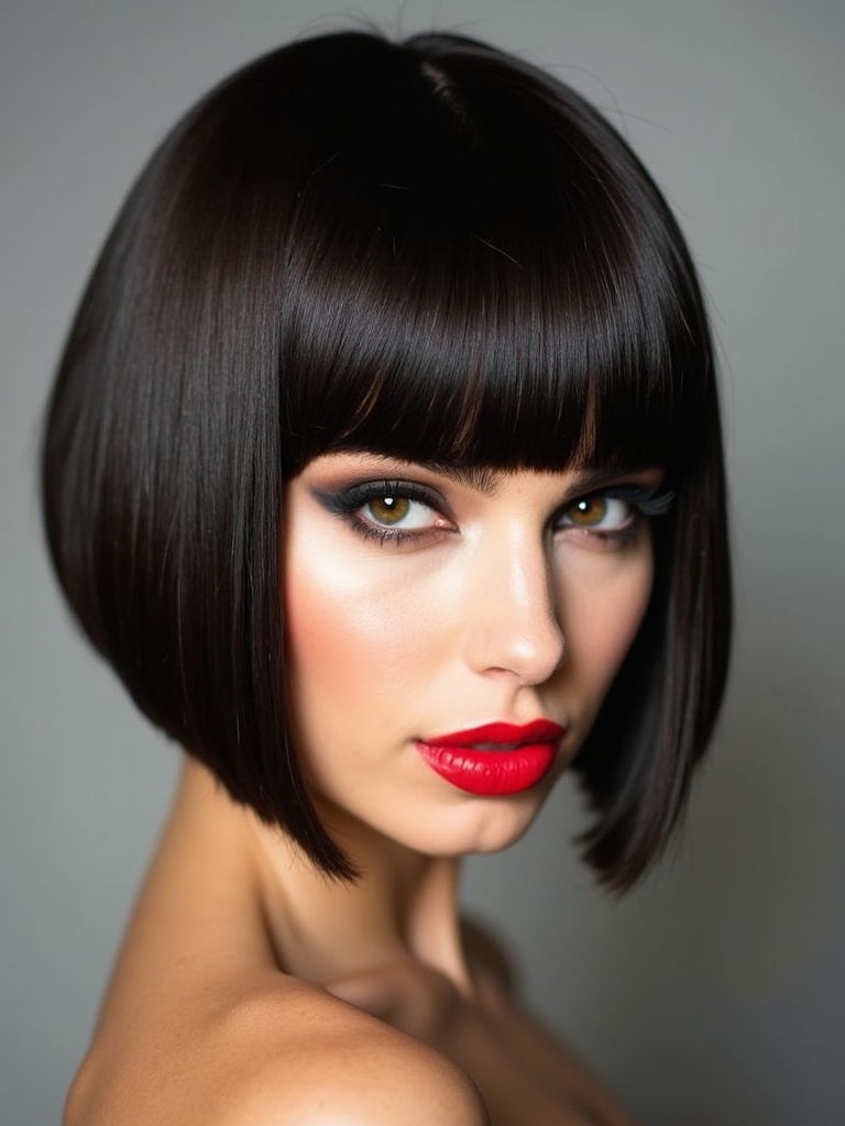 Glossy bob with bangs and shine