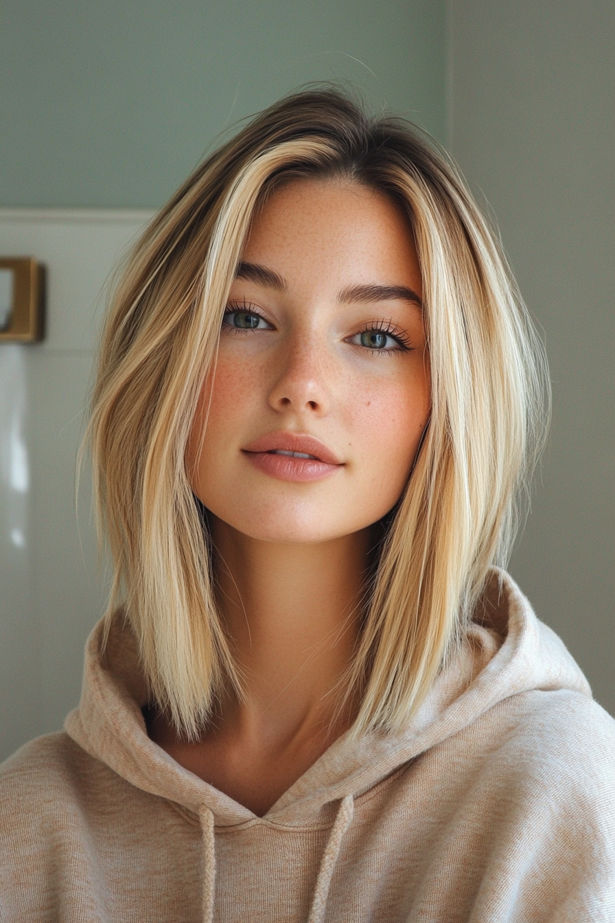 Soft blonde lob with natural waves