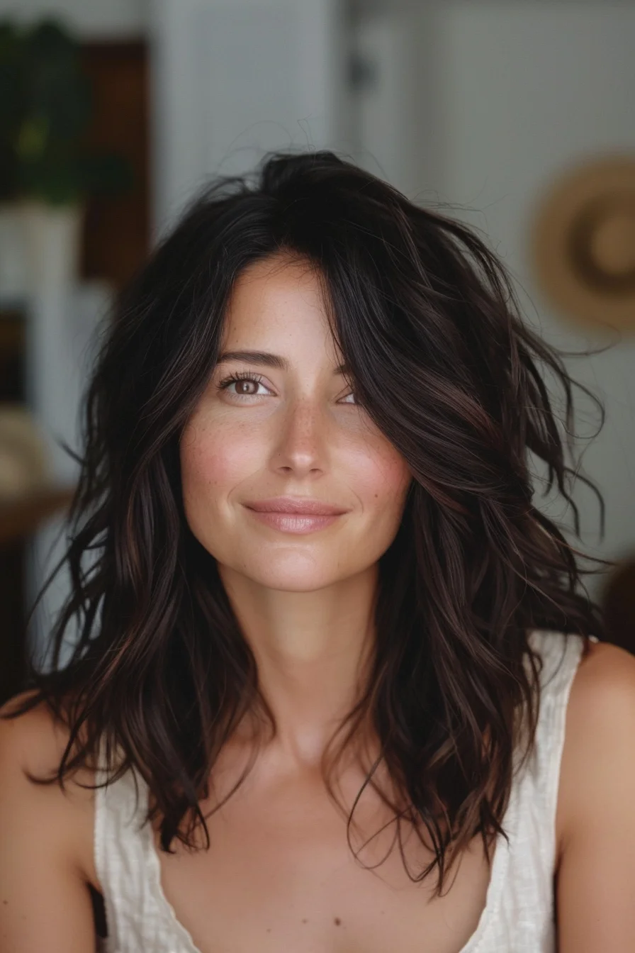 Effortless tousled lob with casual waves